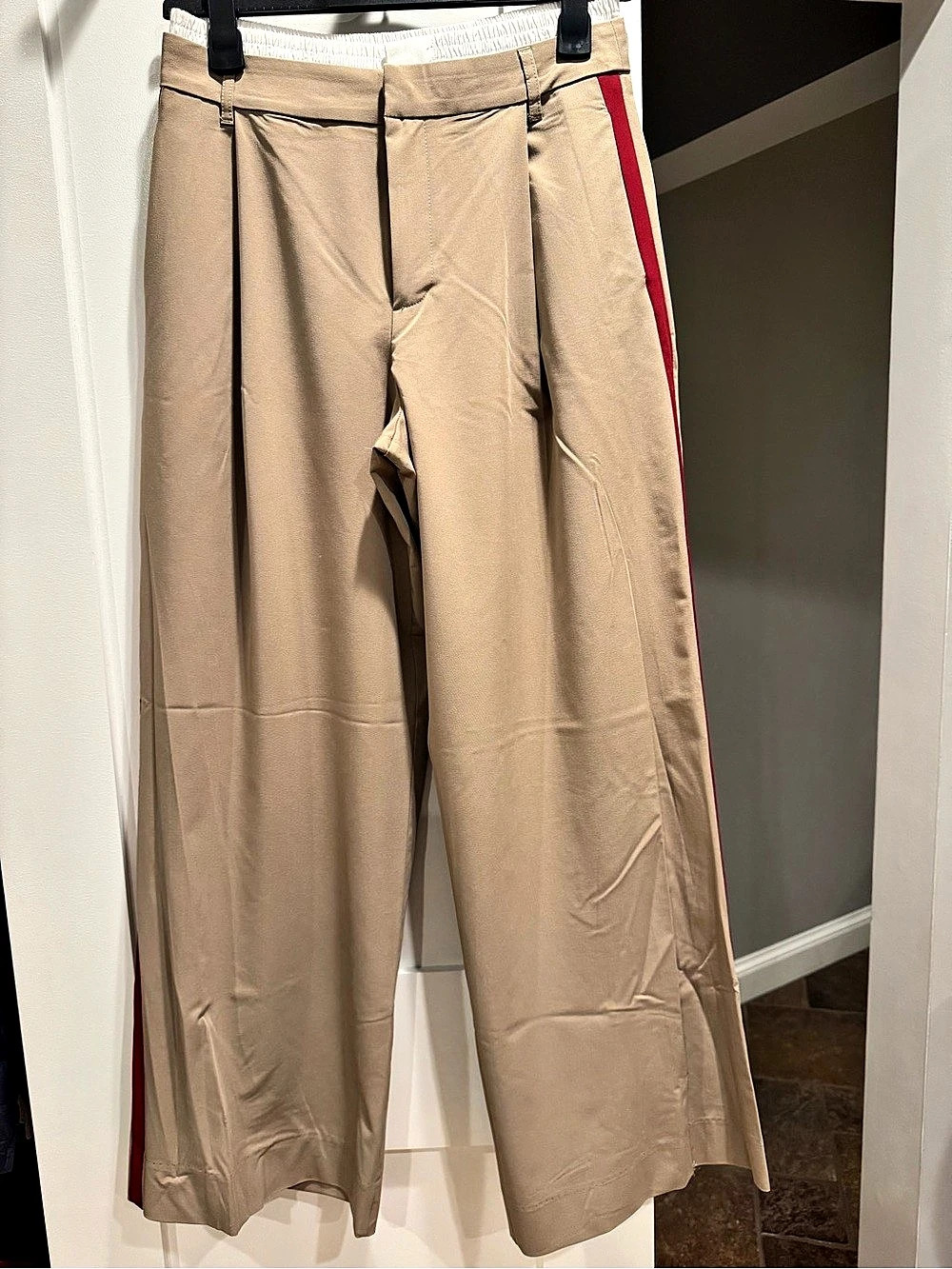 Zara Boxer Striped Pants Wide Leg Color Block Beige & Red Small NWT